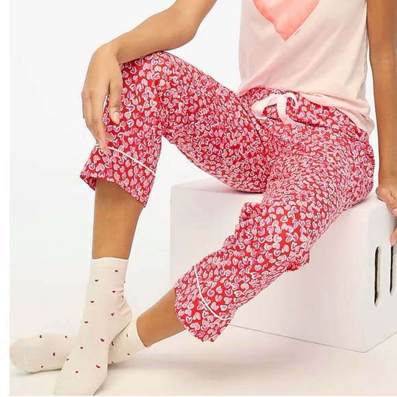 J. Crew Other - J. Crew Red 100% Cotton Lounge Pants with Pink Heart Pattern Women’s Small